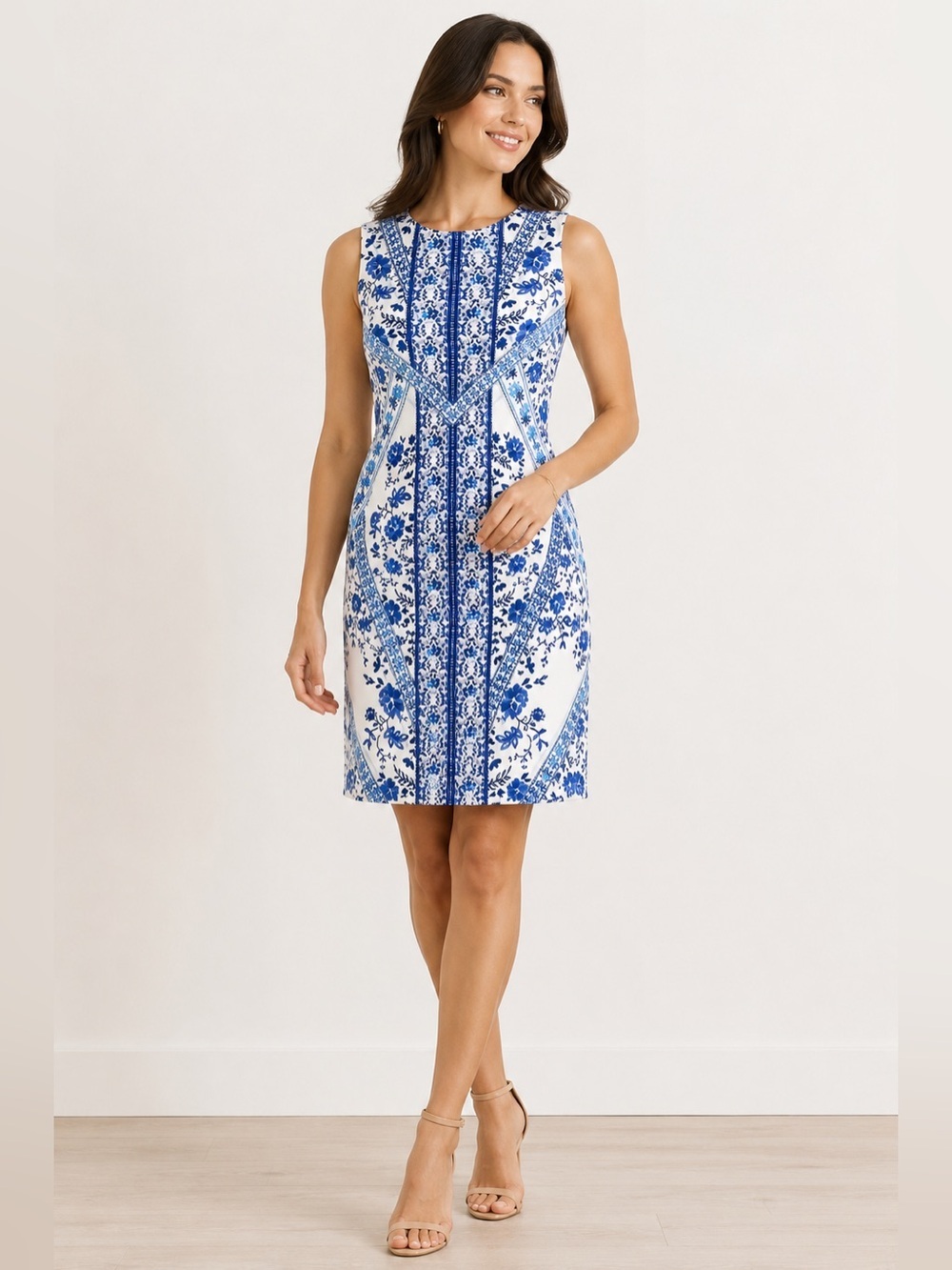 Banana Republic Blue & White Floral Print Sheath Dress | Size 4 | Sleeveless